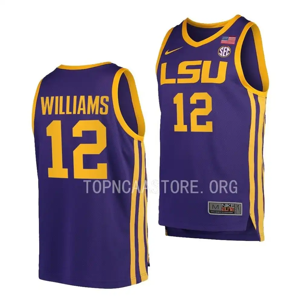 Men's LSU Tigers KJ Williams #12 2022-23 Purple Replica NCAA Basketball Jersey